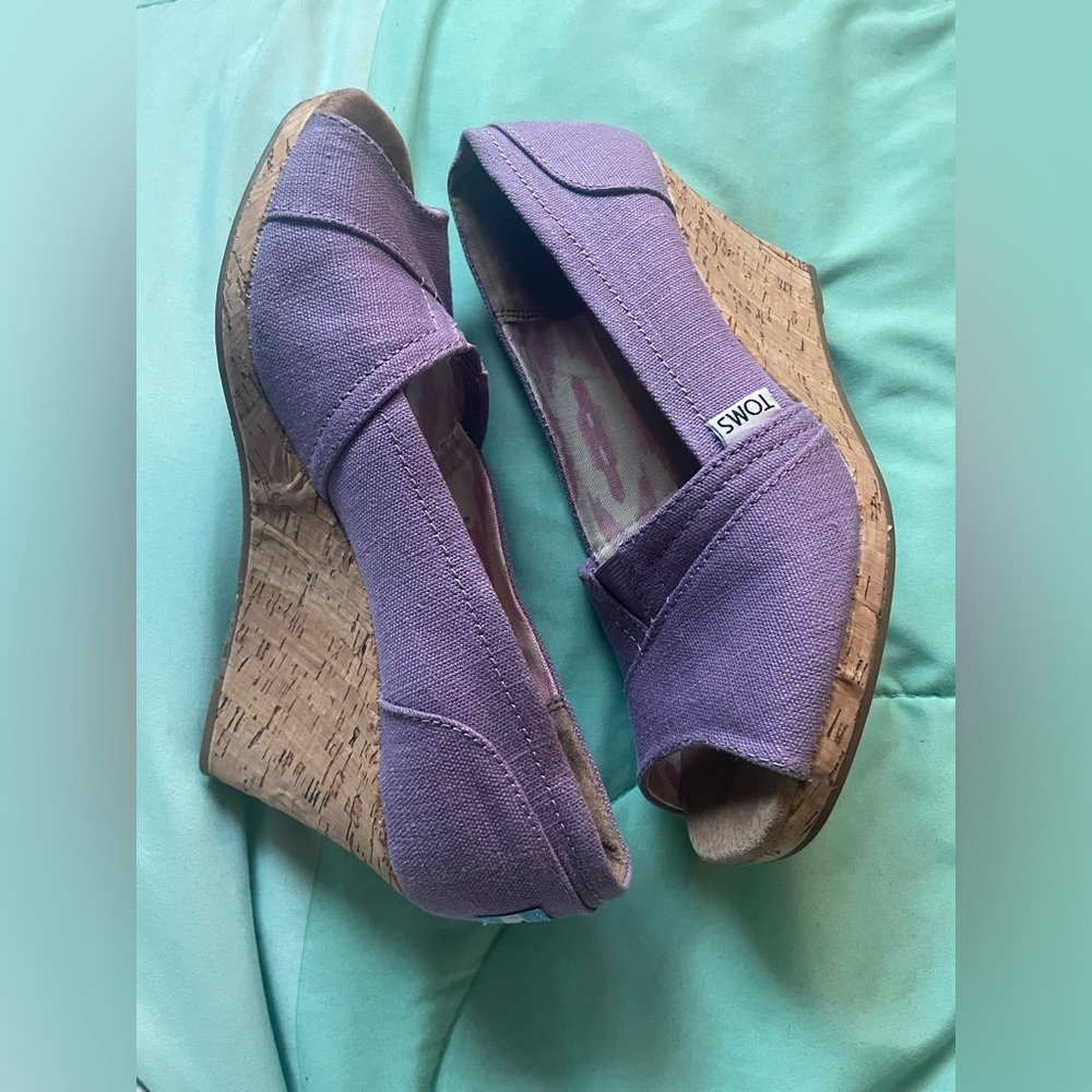 TOMS purple wedge sandals, size 8